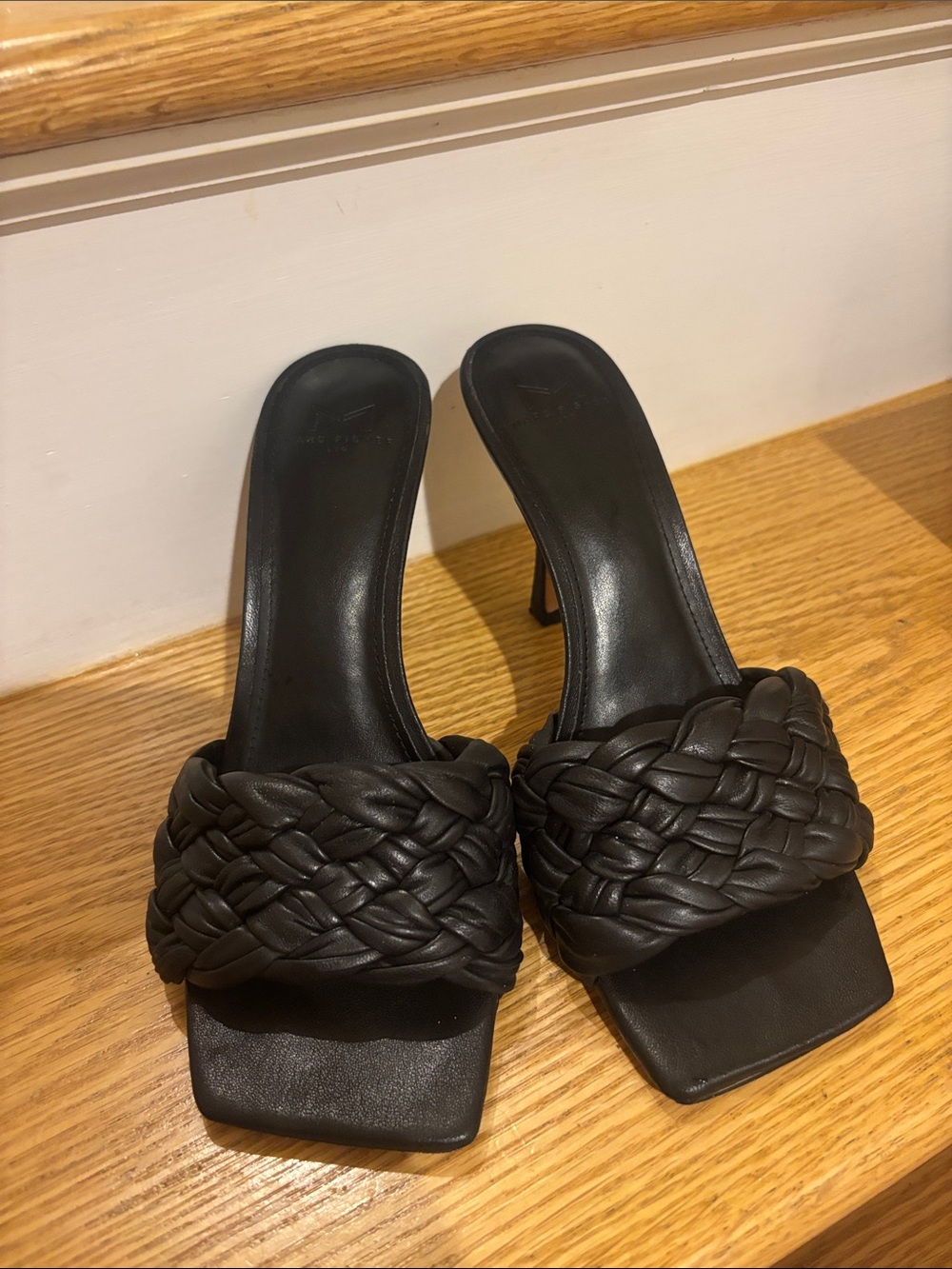 Marc Fisher Black Braided Leather Heel Mules